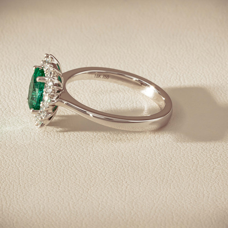 18ct White Gold 1.10ct Emerald & Diamond Belle Ring - Ring - Walker & Hall