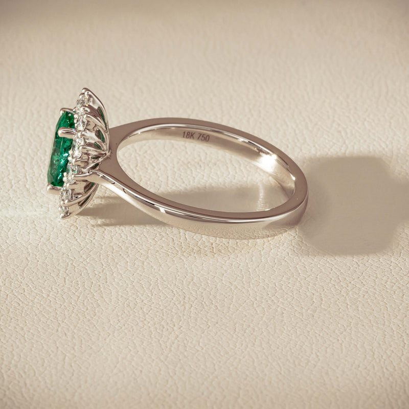 18ct White Gold 1.10ct Emerald & Diamond Belle Ring - Ring - Walker & Hall