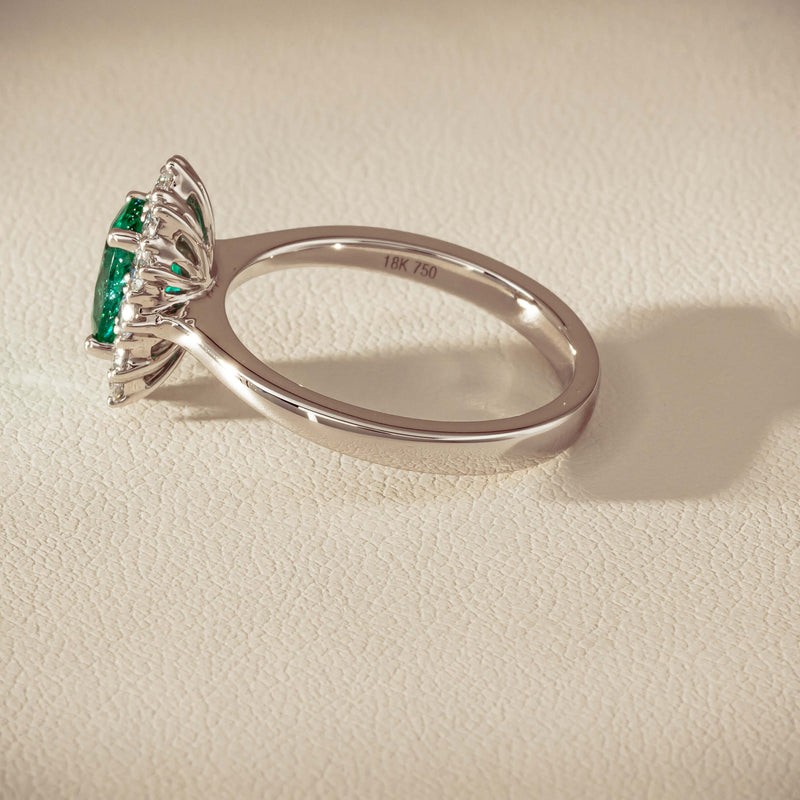 18ct White Gold 1.10ct Emerald & Diamond Belle Ring - Ring - Walker & Hall