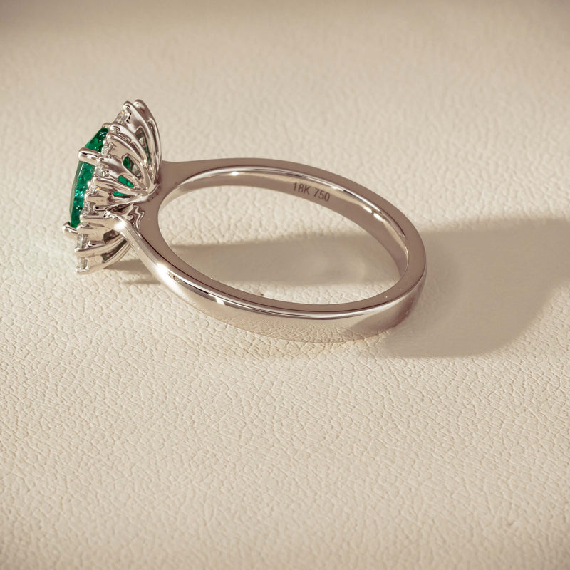 18ct White Gold 1.10ct Emerald & Diamond Belle Ring - Ring - Walker & Hall