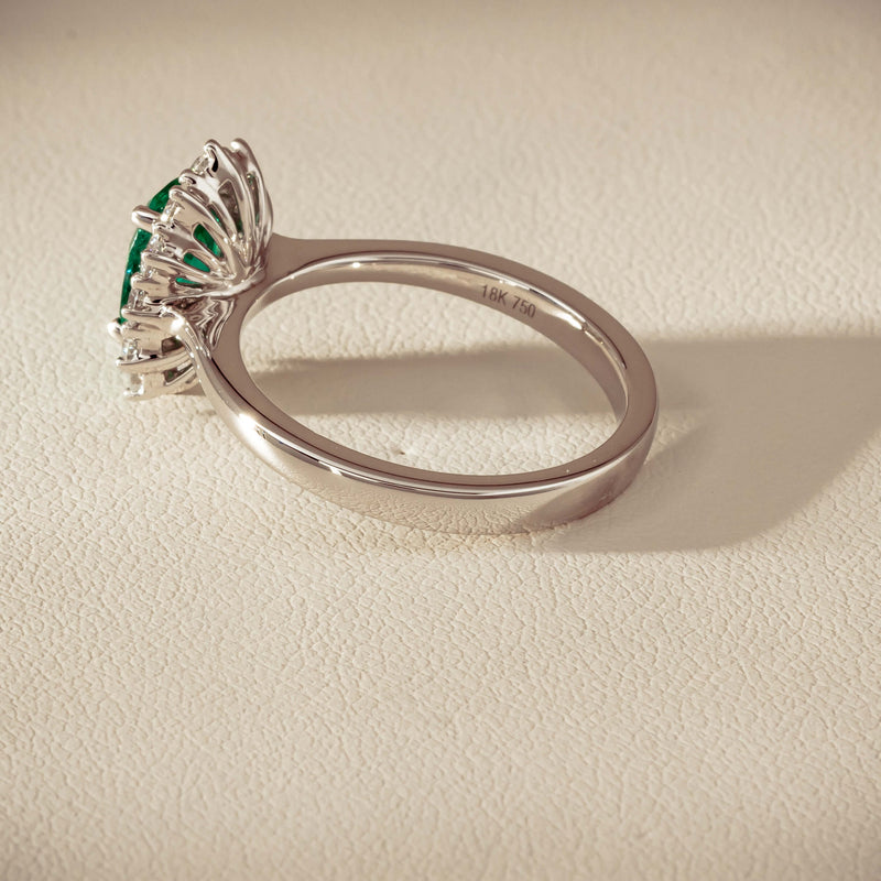 18ct White Gold 1.10ct Emerald & Diamond Belle Ring - Ring - Walker & Hall