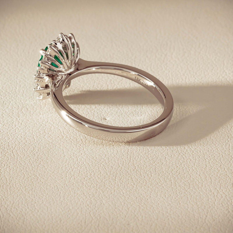 18ct White Gold 1.10ct Emerald & Diamond Belle Ring - Ring - Walker & Hall