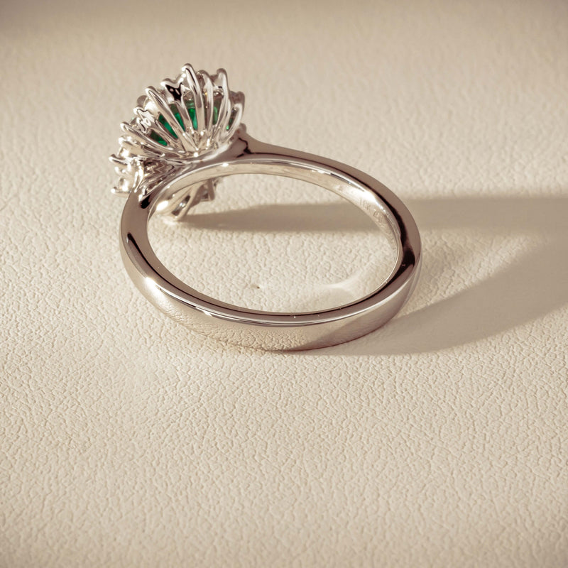 18ct White Gold 1.10ct Emerald & Diamond Belle Ring - Ring - Walker & Hall