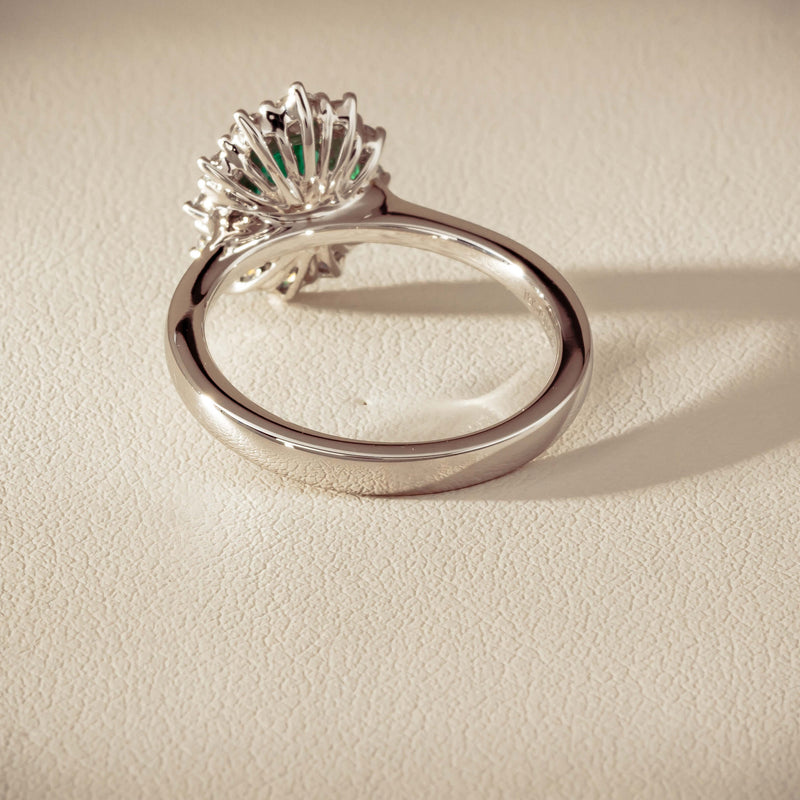 18ct White Gold 1.10ct Emerald & Diamond Belle Ring - Ring - Walker & Hall