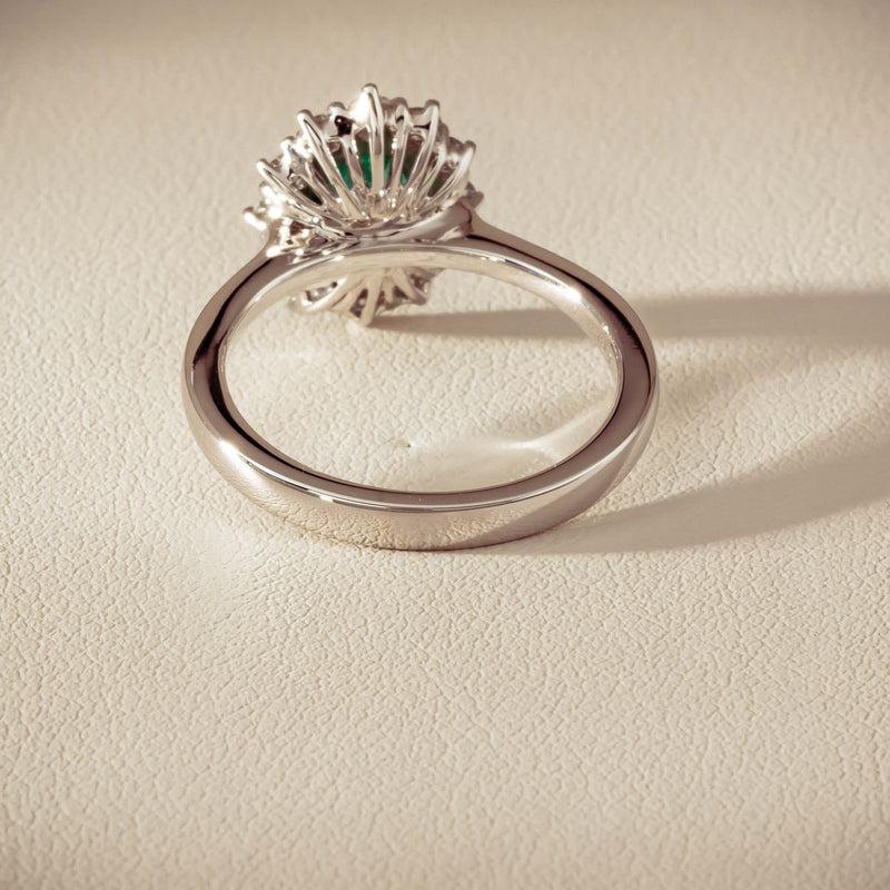 18ct White Gold 1.10ct Emerald & Diamond Belle Ring - Ring - Walker & Hall