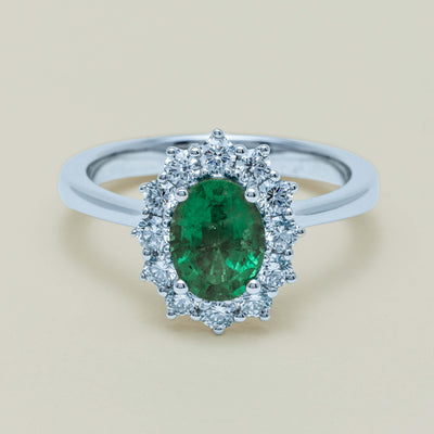 18ct White Gold 1.10ct Emerald & Diamond Belle Ring - Ring - Walker & Hall