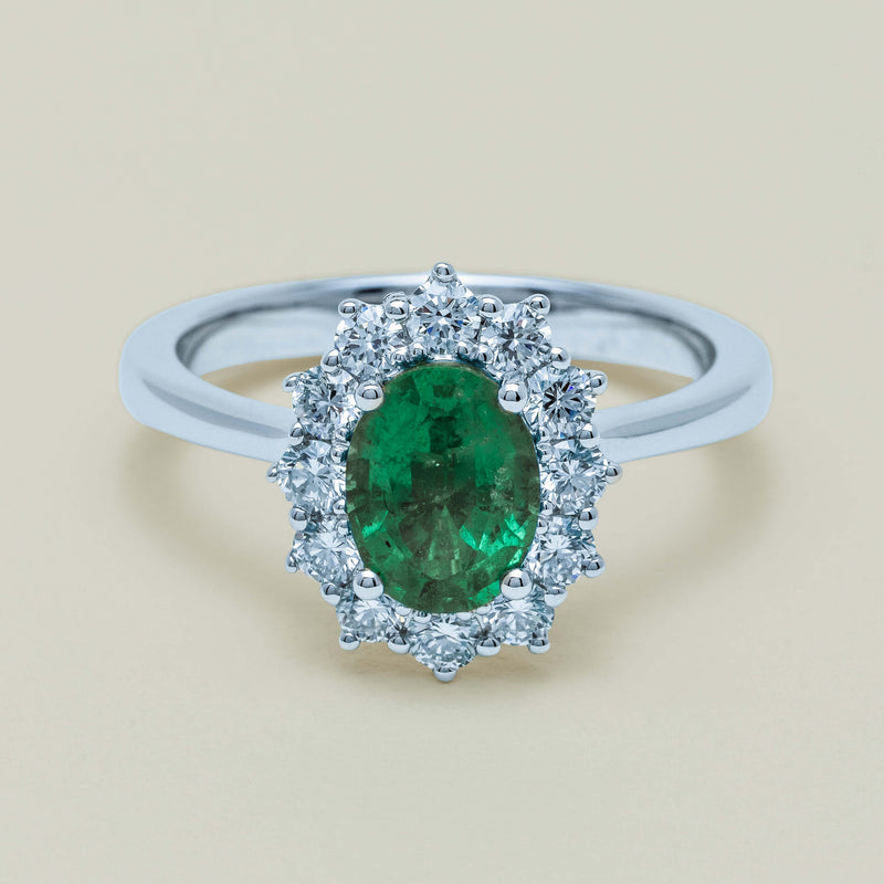 18ct White Gold 1.10ct Emerald & Diamond Belle Ring - Ring - Walker & Hall