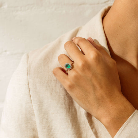 18ct White Gold 1.10ct Emerald & Diamond Belle Ring - Ring - Walker & Hall