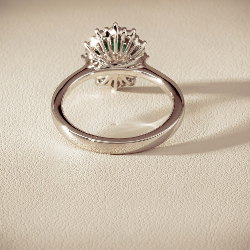 18ct White Gold 1.10ct Emerald & Diamond Belle Ring - Ring - Walker & Hall