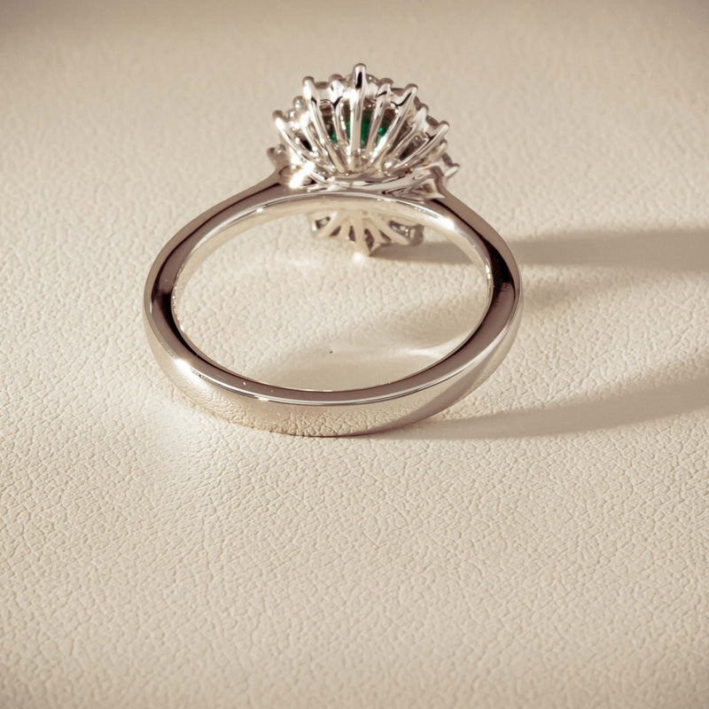 18ct White Gold 1.10ct Emerald & Diamond Belle Ring - Ring - Walker & Hall