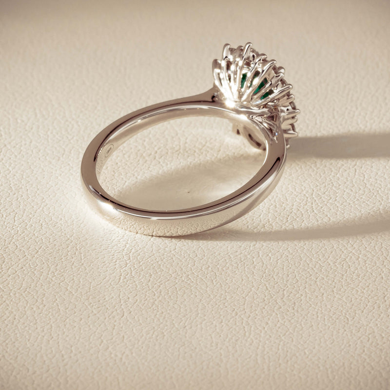 18ct White Gold 1.10ct Emerald & Diamond Belle Ring - Ring - Walker & Hall
