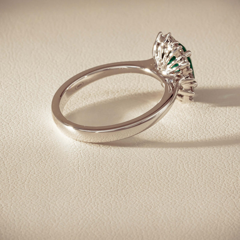18ct White Gold 1.10ct Emerald & Diamond Belle Ring - Ring - Walker & Hall