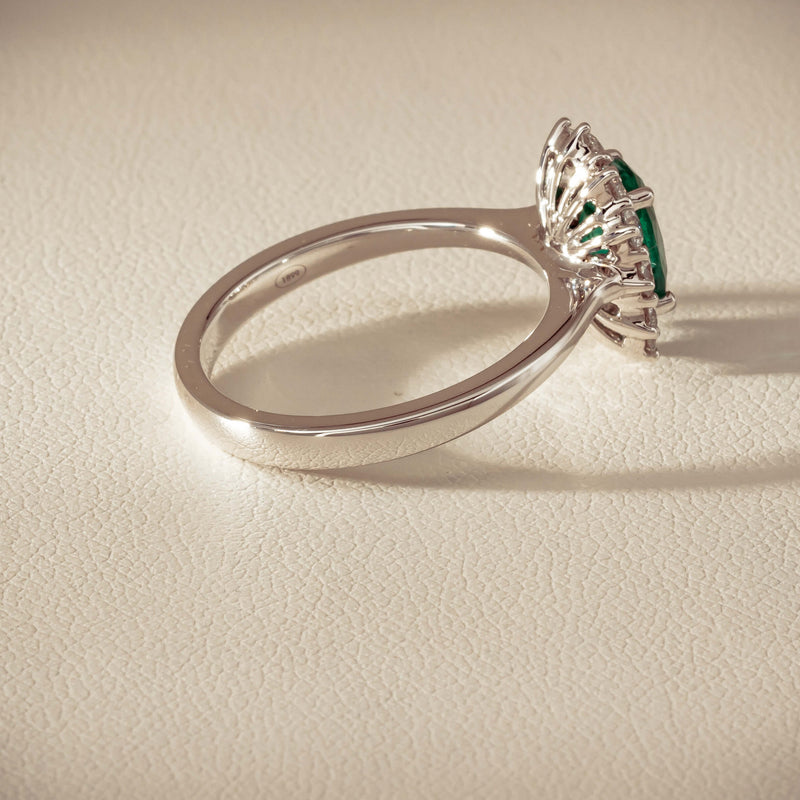 18ct White Gold 1.10ct Emerald & Diamond Belle Ring - Ring - Walker & Hall