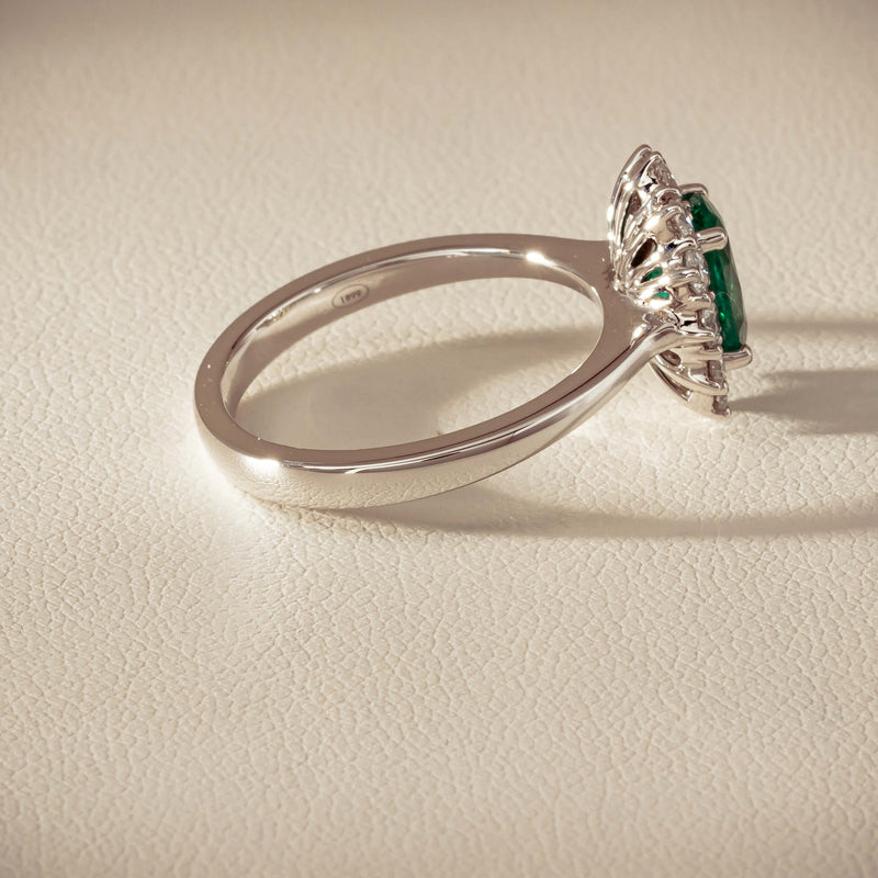 18ct White Gold 1.10ct Emerald & Diamond Belle Ring - Ring - Walker & Hall