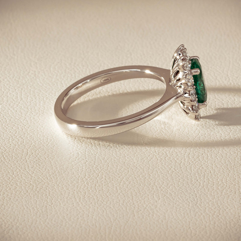 18ct White Gold 1.10ct Emerald & Diamond Belle Ring - Ring - Walker & Hall