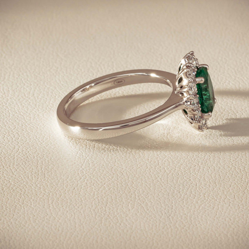 18ct White Gold 1.10ct Emerald & Diamond Belle Ring - Ring - Walker & Hall