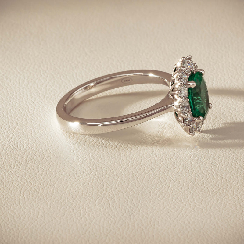 18ct White Gold 1.10ct Emerald & Diamond Belle Ring - Ring - Walker & Hall