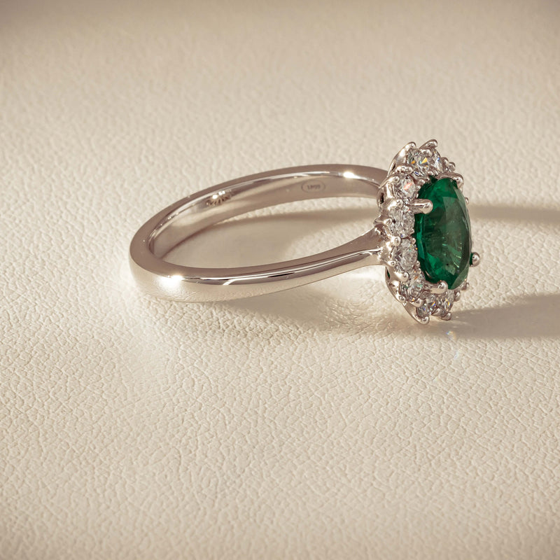 18ct White Gold 1.10ct Emerald & Diamond Belle Ring - Ring - Walker & Hall