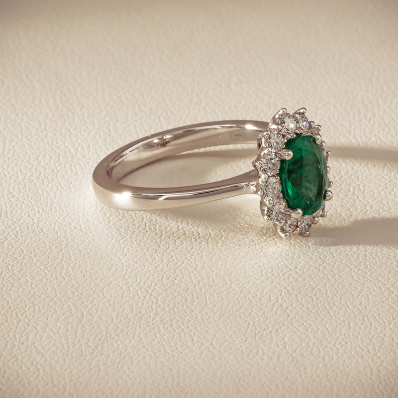 18ct White Gold 1.10ct Emerald & Diamond Belle Ring - Ring - Walker & Hall