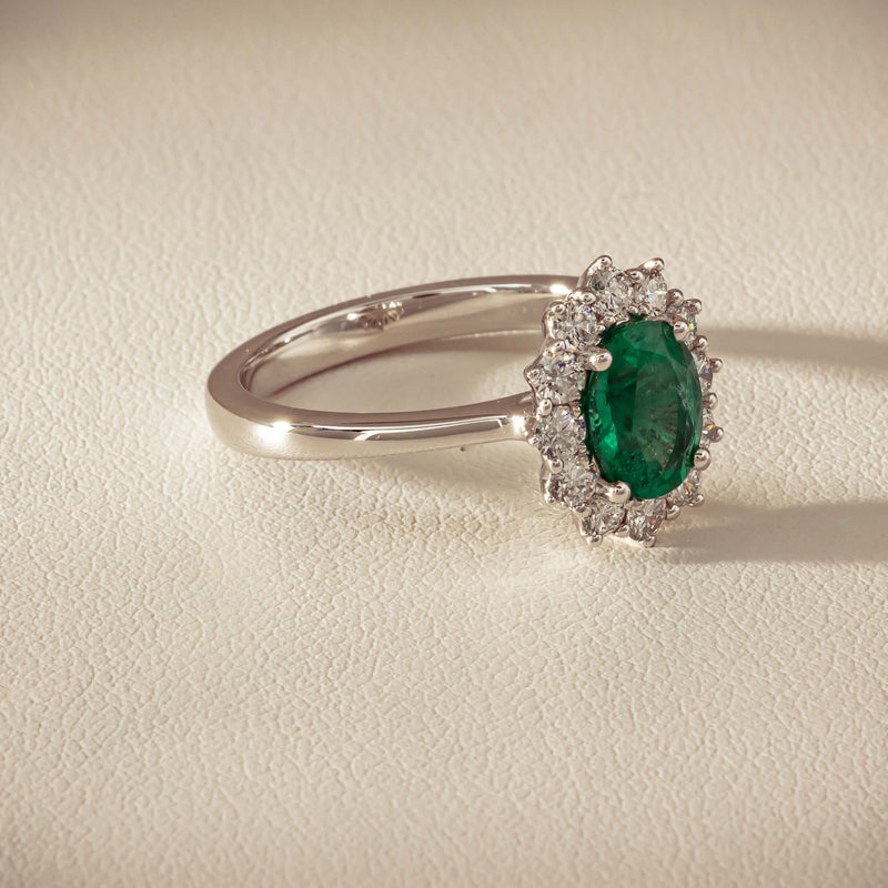 18ct White Gold 1.10ct Emerald & Diamond Belle Ring - Ring - Walker & Hall