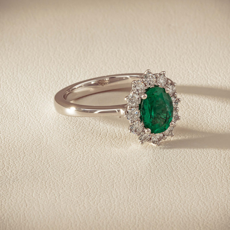 18ct White Gold 1.10ct Emerald & Diamond Belle Ring - Ring - Walker & Hall