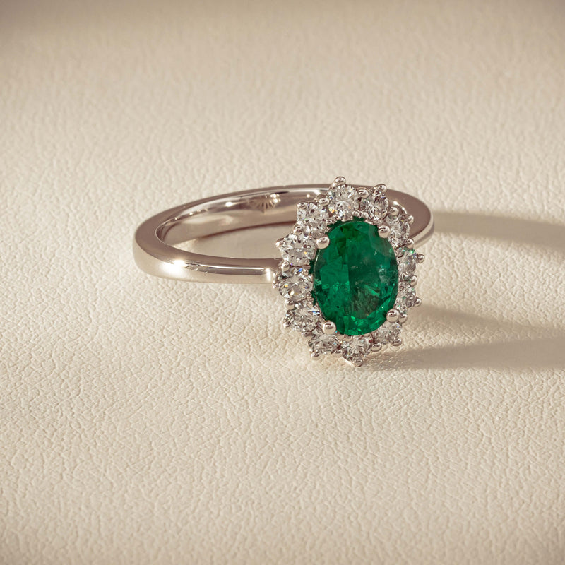 18ct White Gold 1.10ct Emerald & Diamond Belle Ring - Ring - Walker & Hall