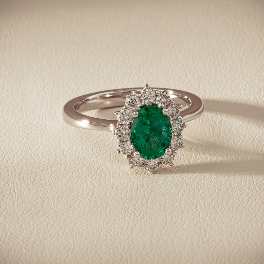 18ct White Gold 1.10ct Emerald & Diamond Belle Ring - Ring - Walker & Hall