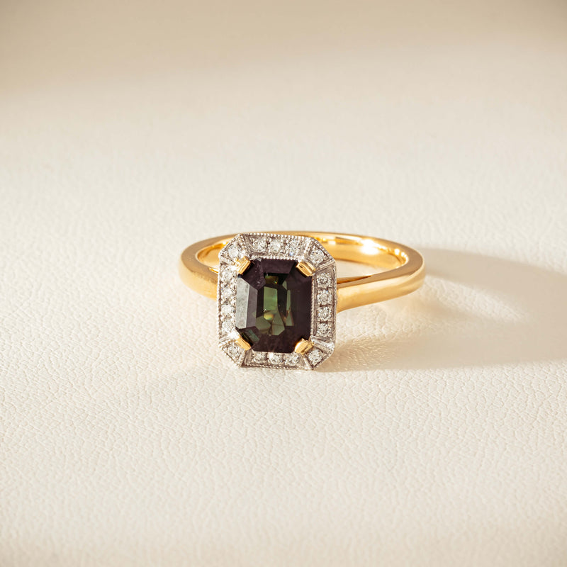 18ct Yellow Gold 2.15ct Green Sapphire & Diamond Empire Ring - Ring - Walker & Hall