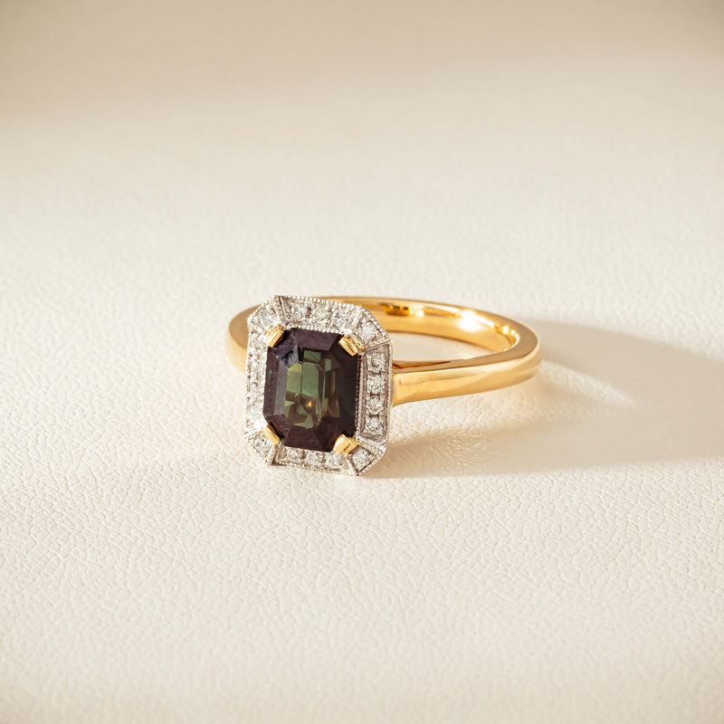 18ct Yellow Gold 2.15ct Green Sapphire & Diamond Empire Ring - Ring - Walker & Hall