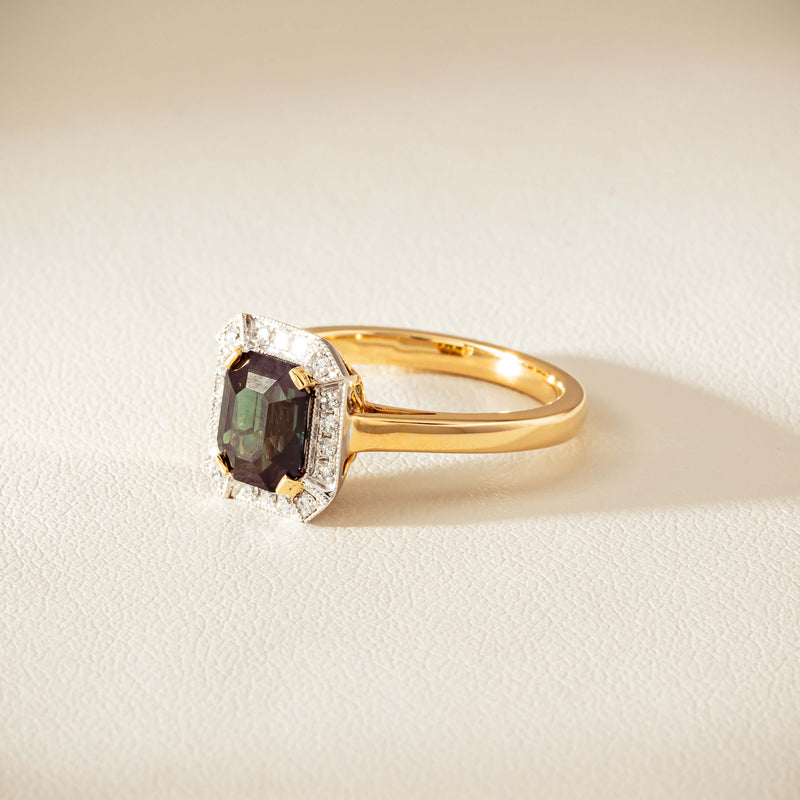 18ct Yellow Gold 2.15ct Green Sapphire & Diamond Empire Ring - Ring - Walker & Hall