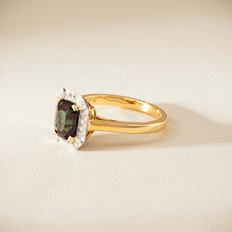 18ct Yellow Gold 2.15ct Green Sapphire & Diamond Empire Ring - Ring - Walker & Hall