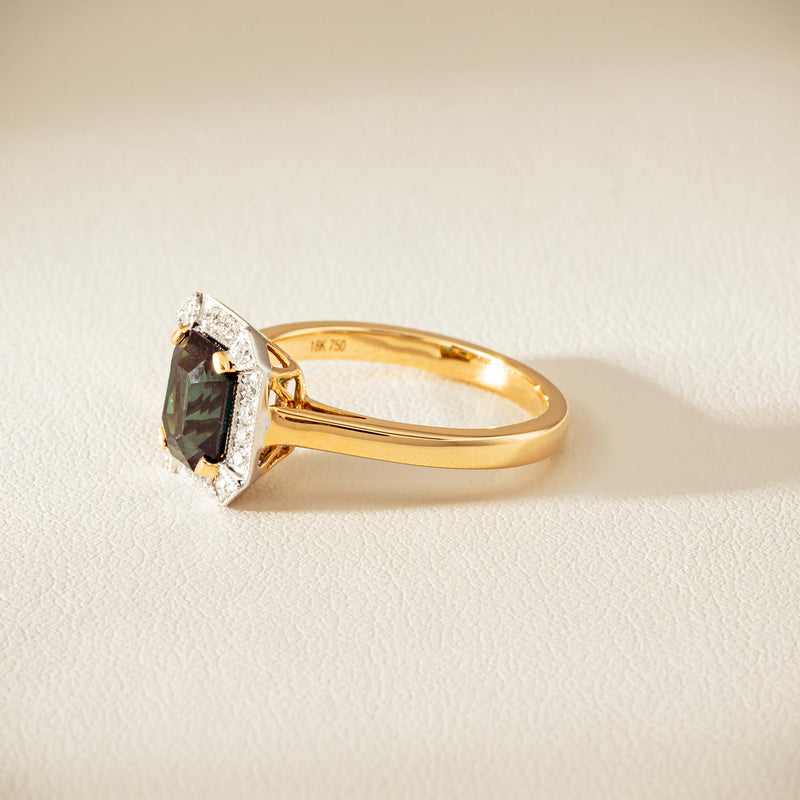 18ct Yellow Gold 2.15ct Green Sapphire & Diamond Empire Ring - Ring - Walker & Hall