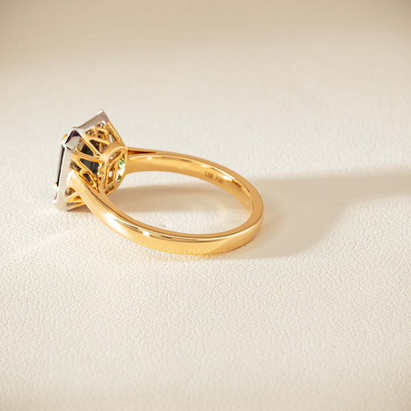 18ct Yellow Gold 2.15ct Green Sapphire & Diamond Empire Ring - Ring - Walker & Hall