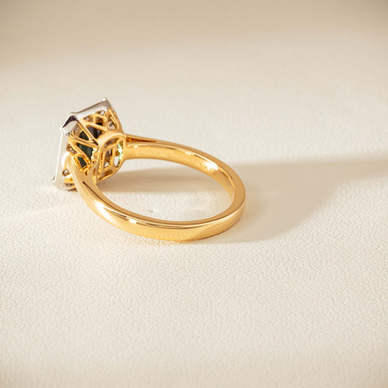 18ct Yellow Gold 2.15ct Green Sapphire & Diamond Empire Ring - Ring - Walker & Hall