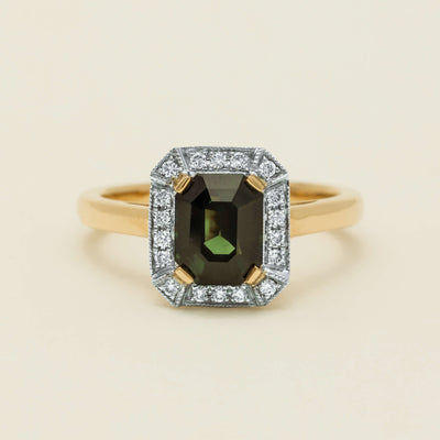 18ct Yellow Gold 2.15ct Green Sapphire & Diamond Empire Ring - Ring - Walker & Hall