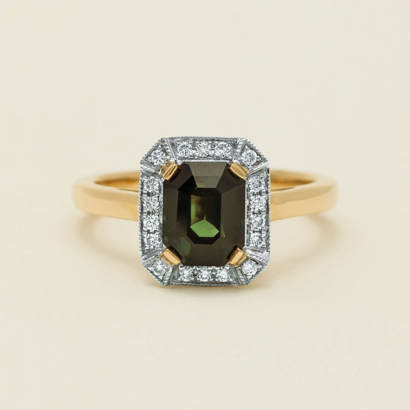 18ct Yellow Gold 2.15ct Green Sapphire & Diamond Empire Ring - Ring - Walker & Hall