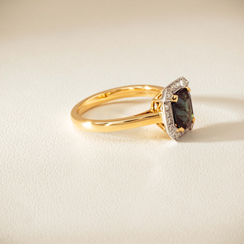 18ct Yellow Gold 2.15ct Green Sapphire & Diamond Empire Ring - Ring - Walker & Hall