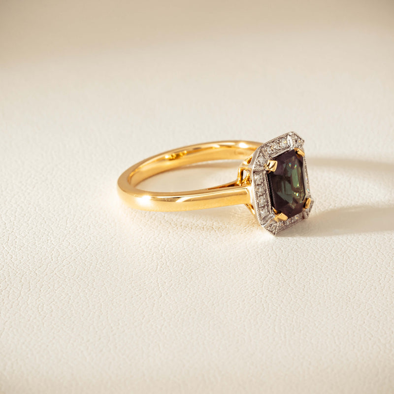 18ct Yellow Gold 2.15ct Green Sapphire & Diamond Empire Ring - Ring - Walker & Hall