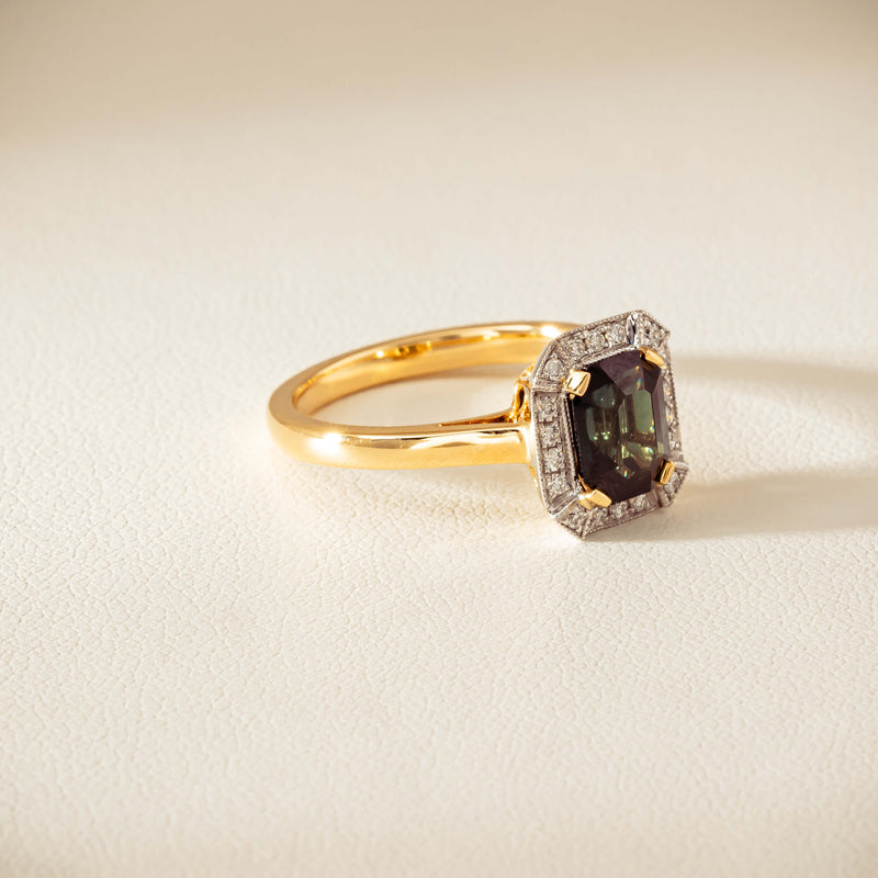 18ct Yellow Gold 2.15ct Green Sapphire & Diamond Empire Ring - Ring - Walker & Hall