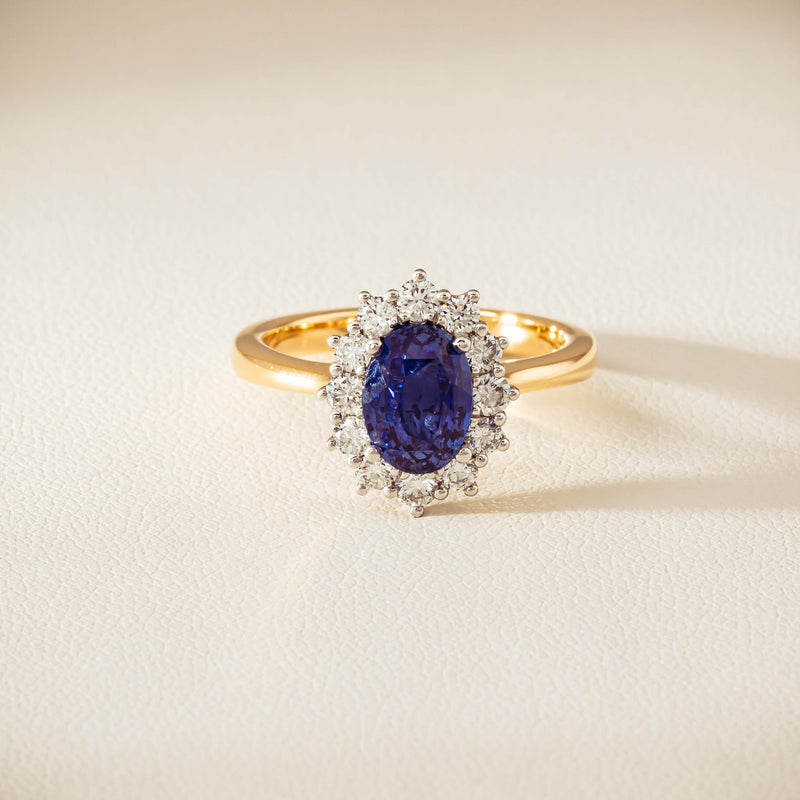 18ct Yellow Gold 2.20ct Sapphire & Diamond Belle Ring - Ring - Walker & Hall
