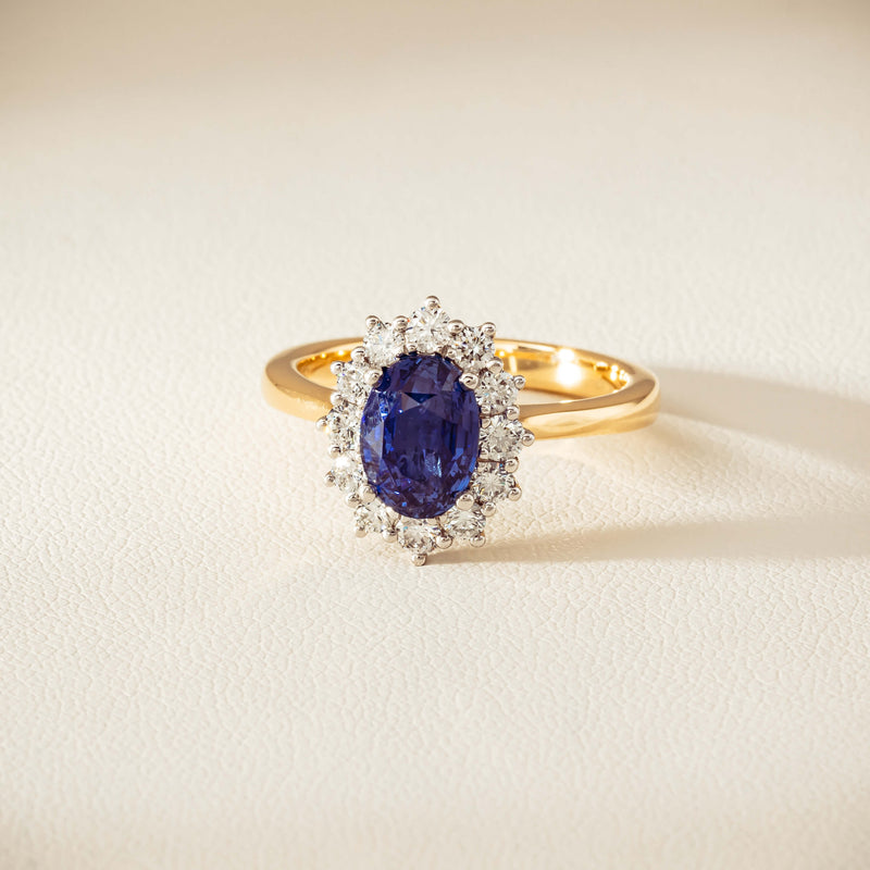 18ct Yellow Gold 2.20ct Sapphire & Diamond Belle Ring - Ring - Walker & Hall