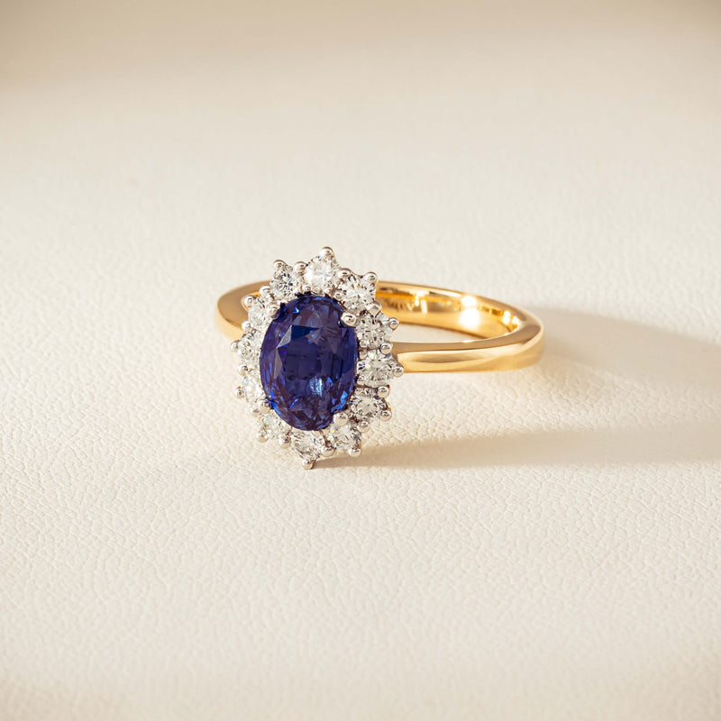 18ct Yellow Gold 2.20ct Sapphire & Diamond Belle Ring - Ring - Walker & Hall