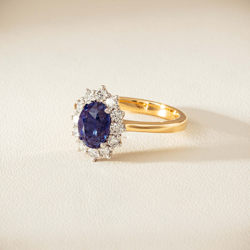 18ct Yellow Gold 2.20ct Sapphire & Diamond Belle Ring - Ring - Walker & Hall