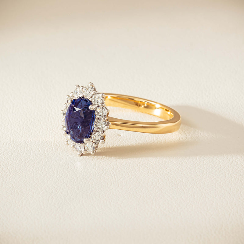 18ct Yellow Gold 2.20ct Sapphire & Diamond Belle Ring - Ring - Walker & Hall