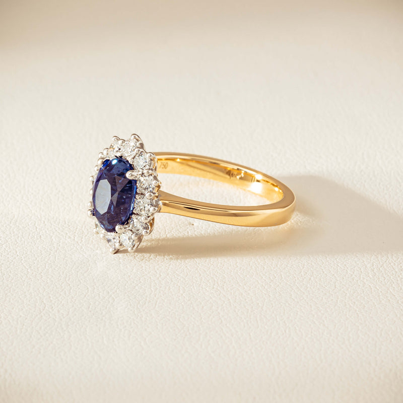 18ct Yellow Gold 2.20ct Sapphire & Diamond Belle Ring - Ring - Walker & Hall