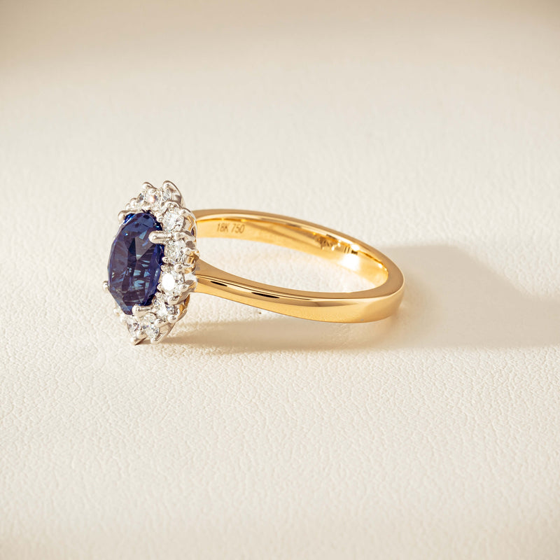 18ct Yellow Gold 2.20ct Sapphire & Diamond Belle Ring - Ring - Walker & Hall