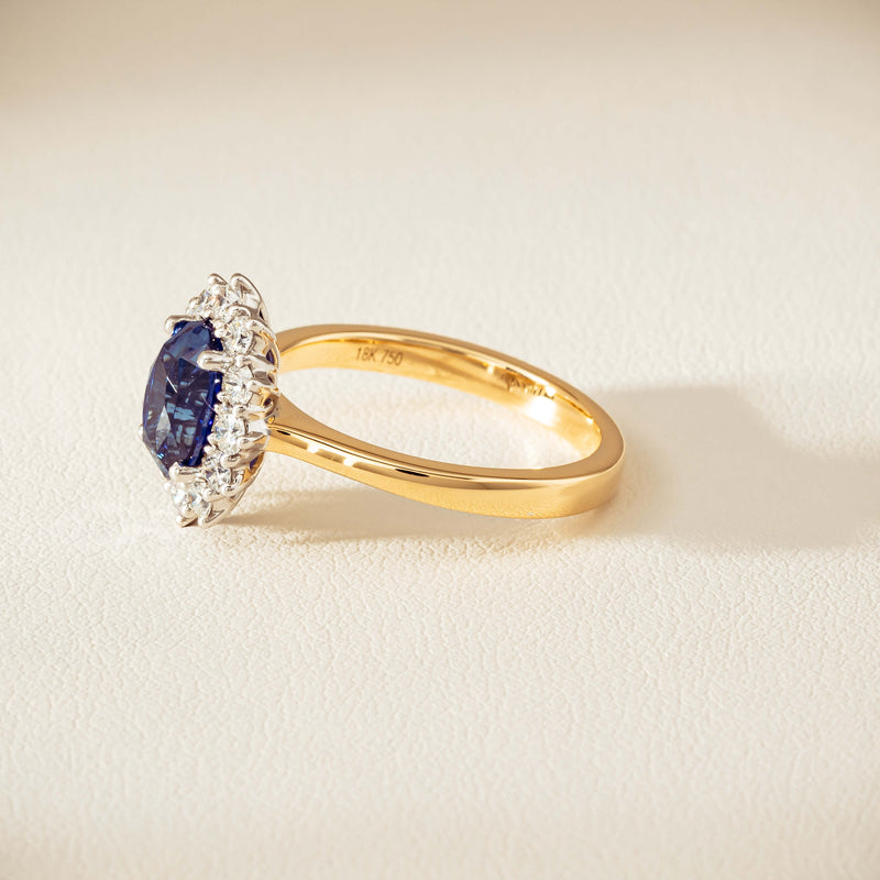 18ct Yellow Gold 2.20ct Sapphire & Diamond Belle Ring - Ring - Walker & Hall