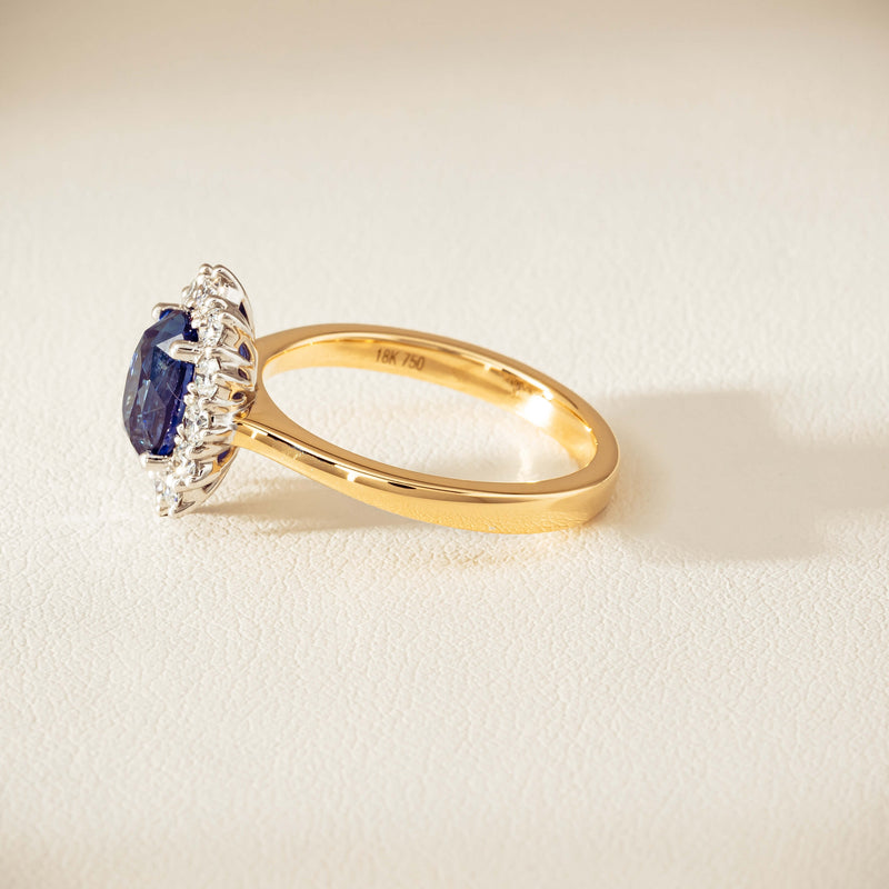 18ct Yellow Gold 2.20ct Sapphire & Diamond Belle Ring - Ring - Walker & Hall