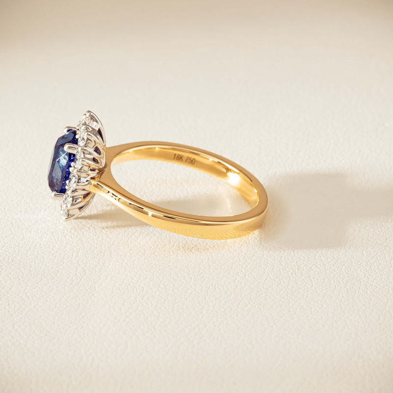 18ct Yellow Gold 2.20ct Sapphire & Diamond Belle Ring - Ring - Walker & Hall