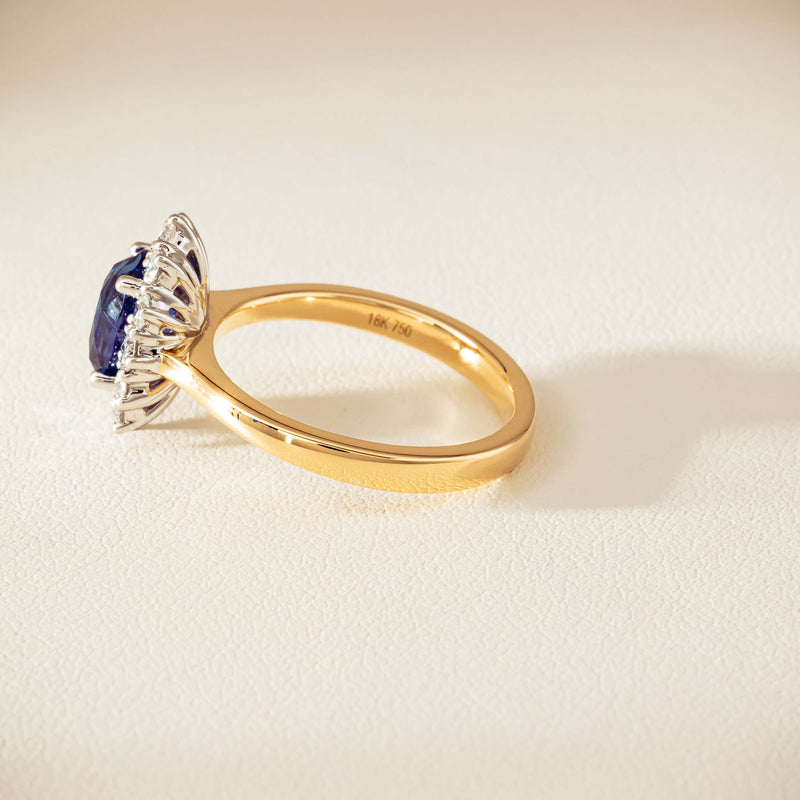 18ct Yellow Gold 2.20ct Sapphire & Diamond Belle Ring - Ring - Walker & Hall